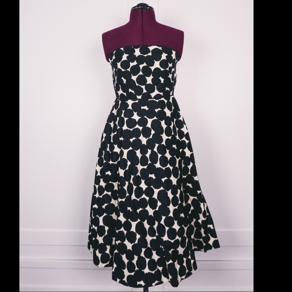 Black & Cream Polka Dot Strapless J.Crew Dress